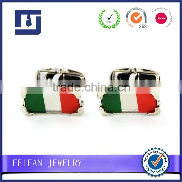 Craft Engraved Silver Metal Wholesale Italian Flag Cufflinks Flag Needlepoint Handmade Wedding Cufflinks From ODM Manufacturer photo-3