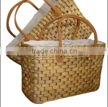 High Quality Best Selling Natural Water Hyancinth Lady Handbag With Leather Handle From Vietnam