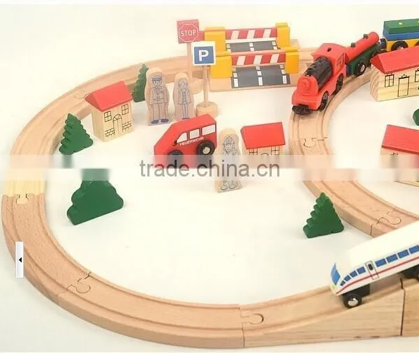 Confirm to ASTM and EN71 Electric Locomotive, 80pcs Railway Wooden Train Set photo-2