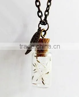 Mini Glass Bottles With Corks and Screw Eye Pins, Glass Jar Vial Charm Pendant With Chains Necklaces photo-2