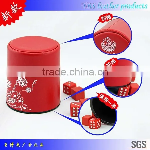 Red High Quality Leather Dice Cup With Dices photo-2