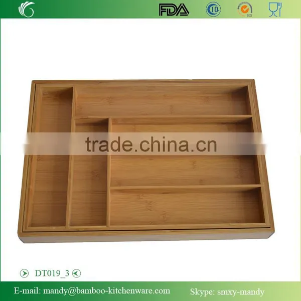 DT019 Expandable Bamboo Cutlery Tray , Kitchen Utensil Organization photo-4