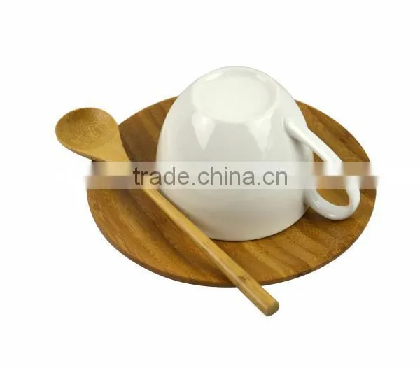 DT031/ Stainless Steel Holder,Ceramic Cup,Bamboo Plate and Spoon Coffee & Tea Set photo-3