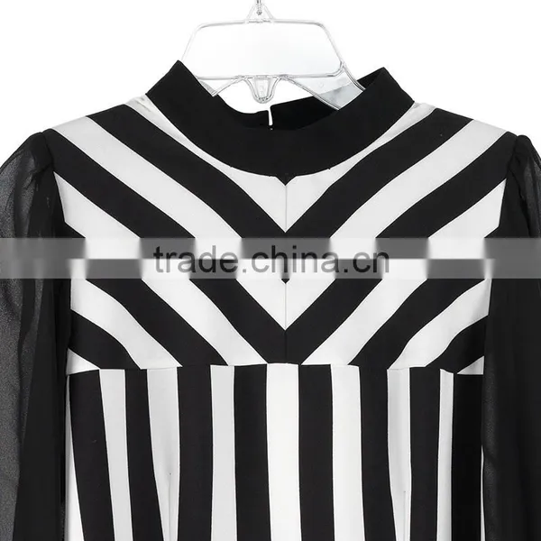 PRETTY STEPS 2016 High End Fashionable Black and White Svertical Striped Blouse Shirts for Women photo-5