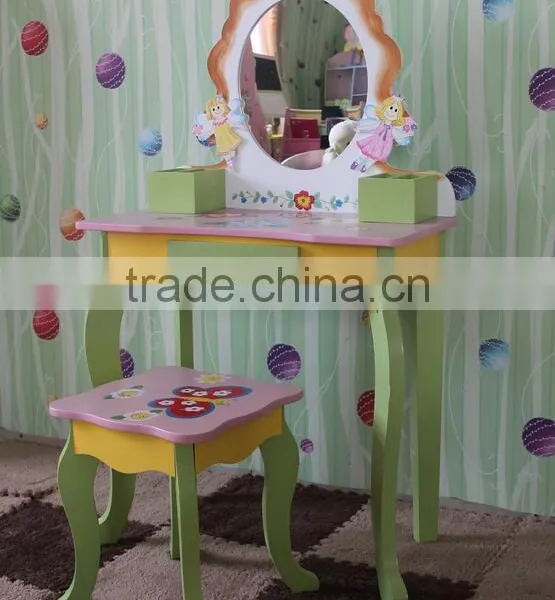 Girl Vanity Solid Wood Dressing Table With Lift up Mirror Chirldren Desk photo-3