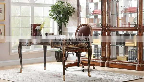 Replicated Office Table With Retro Painting, Noble Classic Wood Carving Reading Table With Chair, Graceful Home Office Furniture photo-2