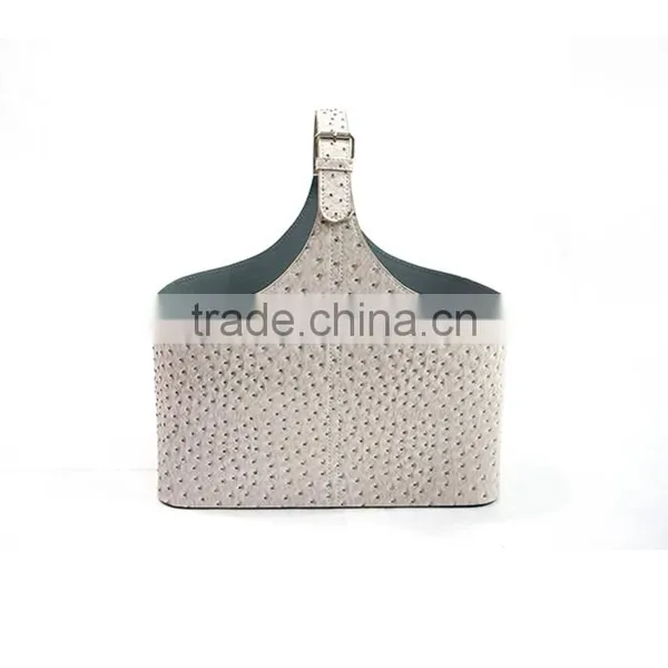 Silver Faux Leather Buckle Handle Magazine & Newspaper Baskets photo-2