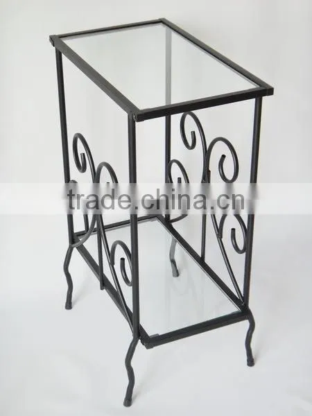 Living Room Scrolled Iron and Glass Magazine Table Sofa Side Table photo-3