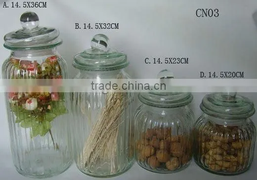 4size Etched Glass Storage Jar With Glass Lid