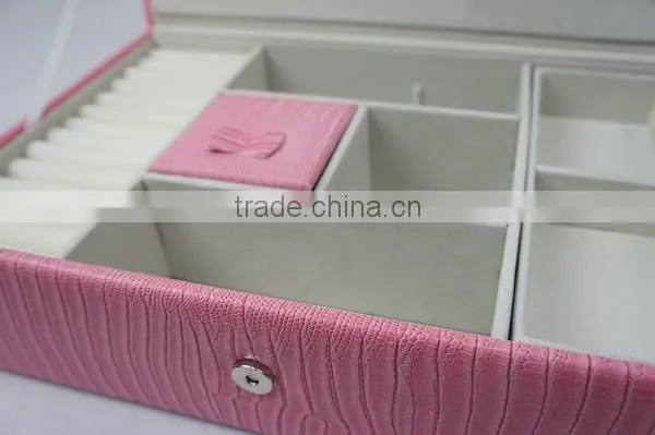 Pink Faux Leather Travel Jewelry Box Organizer Display Storage Case for Rings Earrings Necklace With Mirror photo-3