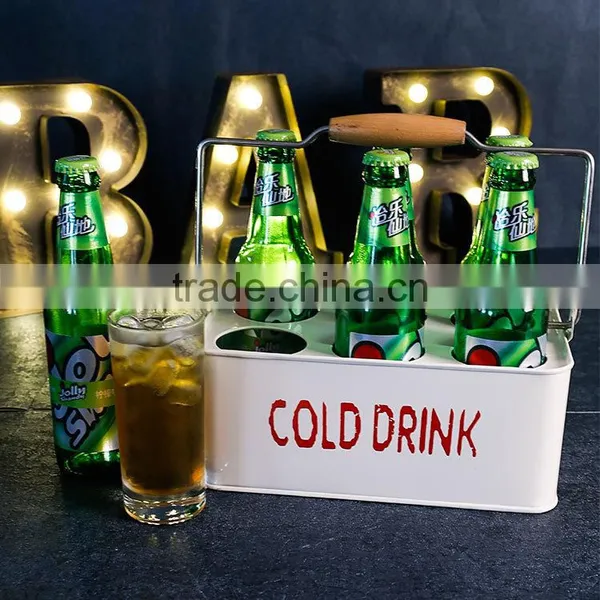 6 Grid Metal Ice Bucket With Handle,galvanized Metal Beer Bucket Can Hold 6 Bottle Beer photo-3