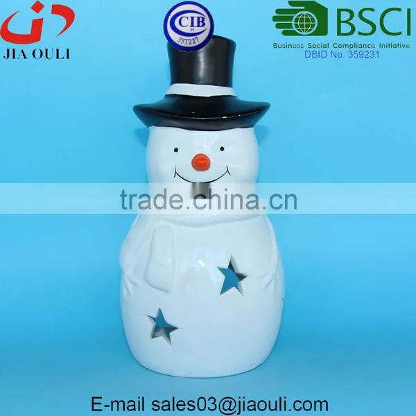 Painted Ceramic Snowman Candle Lantern, Decorative Hurricane Lantern photo-5