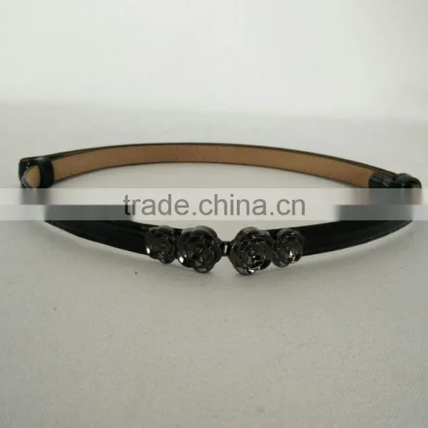 Wholesale Adjustable Flower Pattern Buckle Sex Women Lady Thin PU Waist Belt photo-3