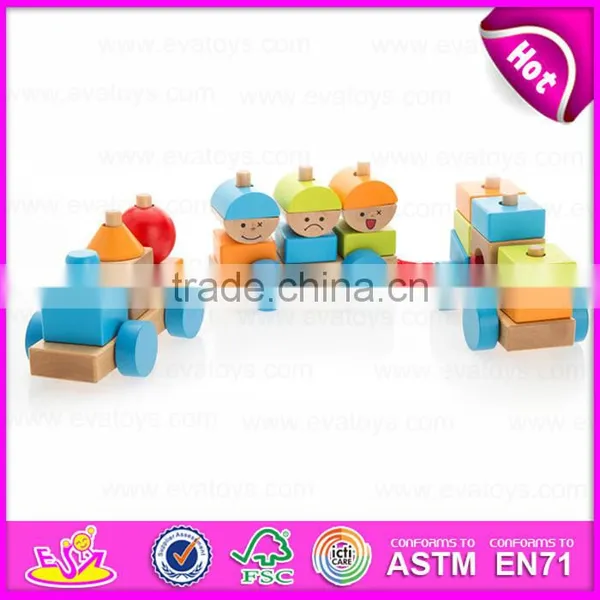 2015 Pull Shape Blocks Train Toy, Образовательный деревянный поезд-тяжёлая лошадь из кубиков, Новый дизайн деревянных кубиков-игрушки - маленький поезд-тяжёлая лошадь W05C020 photo-2
