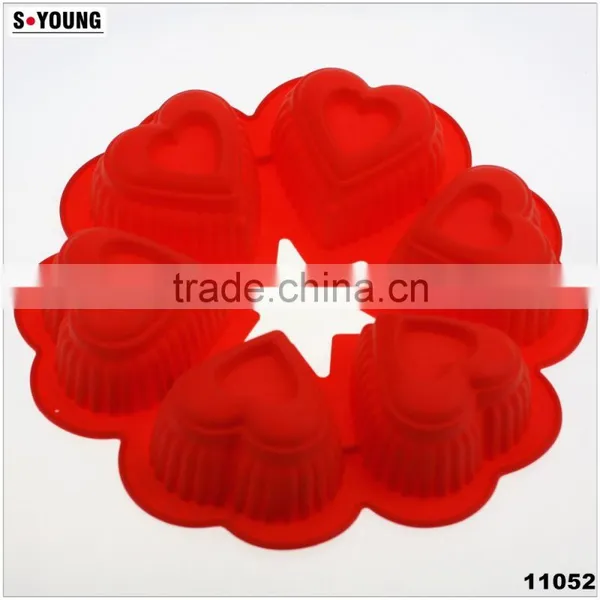 11052 Six Holes Heart Shaped Cake Mould Silicone Mould photo-2