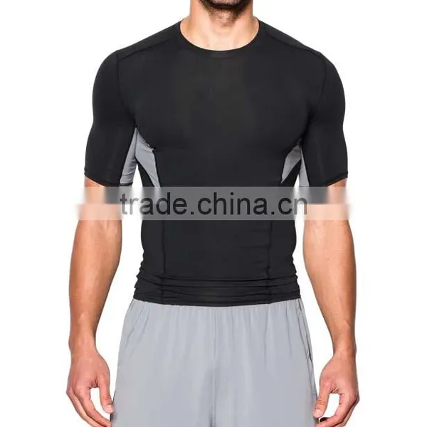 Polyester Spandex Gym Sports Clothing Short Sleeve Black Cheap Wholesale T Shirt photo-3