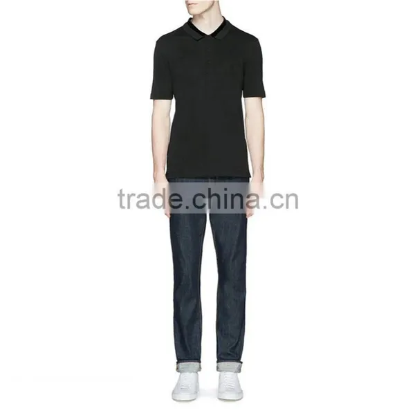 Slim Men Black Custom 100%cotton Man Polo T-shirt photo-4