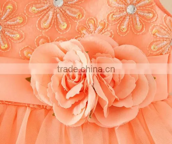 Hot Turkey Wholesale Children Clothes Summer Shiny Performance Dance Dresses Orange One Piece Flower Party Dress Vietnam Dress photo-5