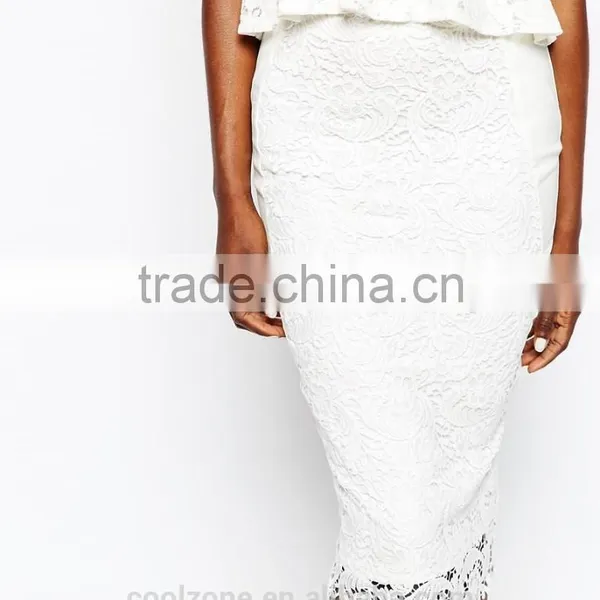 Elegant Mature Women Sexy Bodycon Lace Zip Back Midi Skirt photo-4