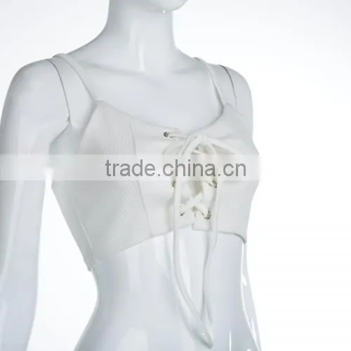Latest Design Girls Top Polyester Crop Top and Lace Up Sleeveless Nightclub Top photo-2