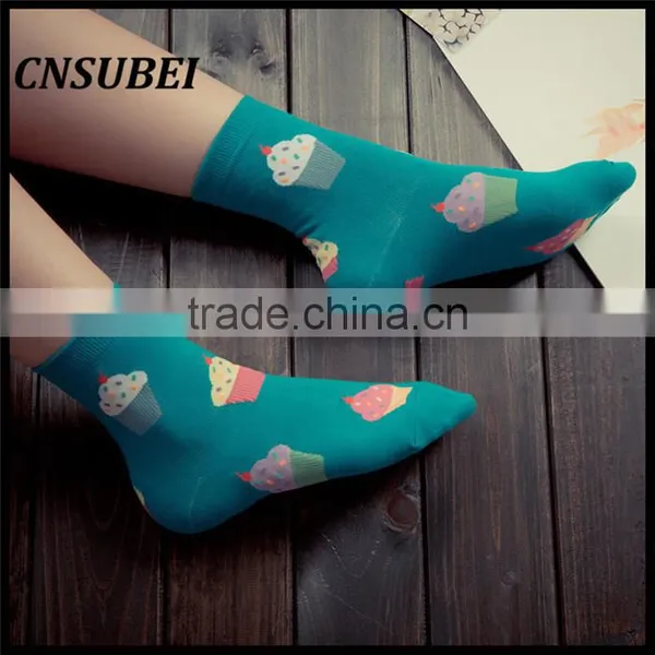 200 Needle Fresh Color Korean Cute Cartoon Ice Cream Women Tube Socks for Young Girl Normal Wearing photo-2
