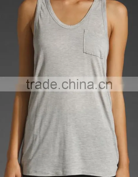 100% Rayon Classic Pocket Grey Tank photo-2