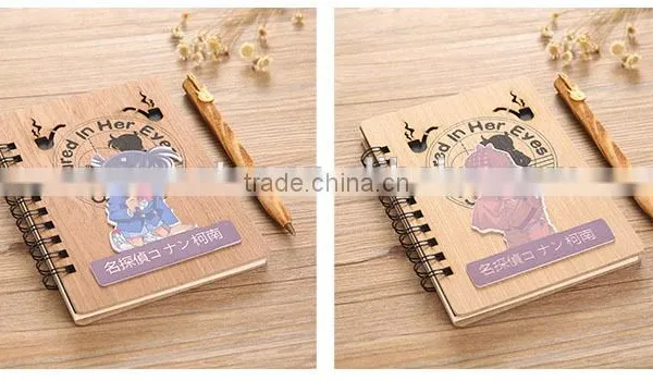 High Quality Japan Detective Conan Anime Wood Cover Cute Notebook photo-3