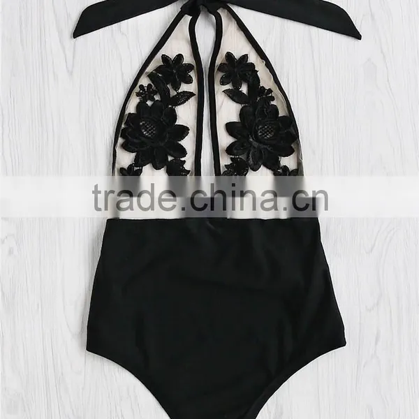 Flower Embroidery Hot Women Transparent Sexy One Piece See Through Swimwear Bathing Suit photo-4