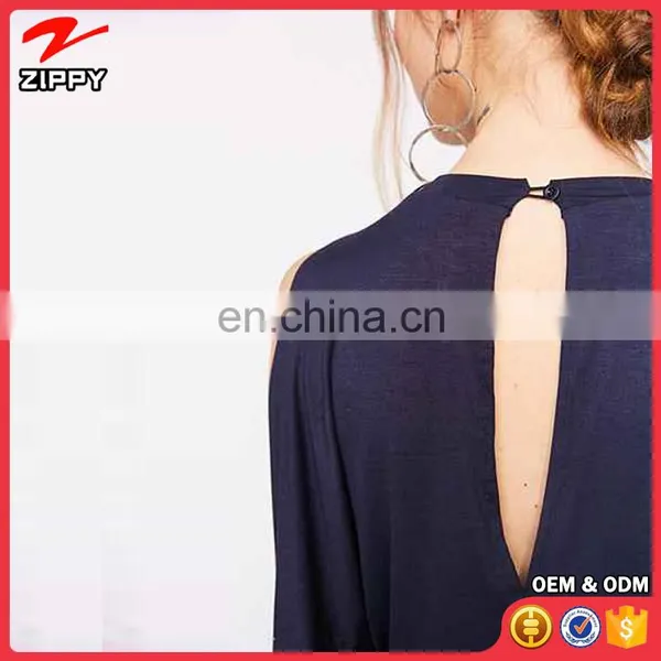 2017 Latest Fashion Navy Color Cold Shoulder Blouson Women Casual Jumpsuit photo-5