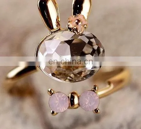 Godbead 17MM Accessories Crystal Rabbit Bow Ring Rhinestone Finger Ring Opening Ring Jewelry photo-5