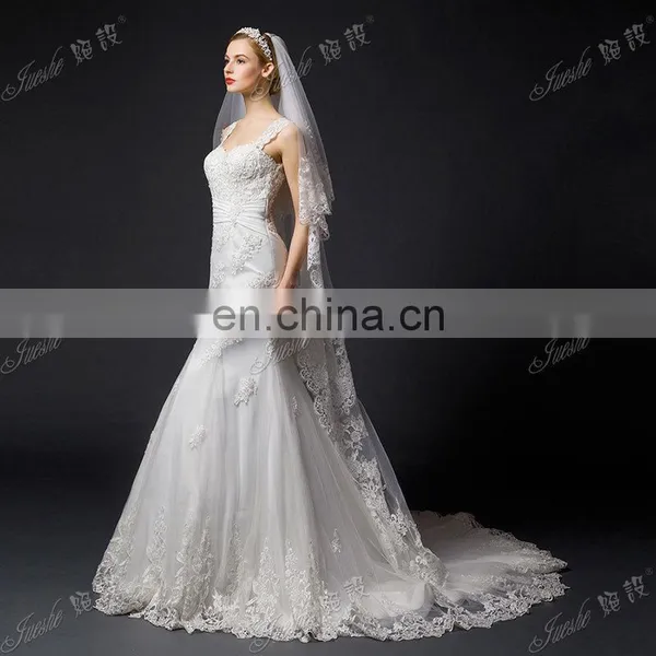 Stunning Lace Appliqued Two Straps Sheer Open Back Chapel Train Lace Mermaid Wedding Dresses 2015 photo-3