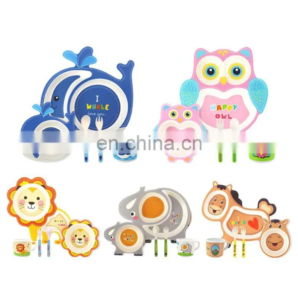 2020 Bamboo Fiber Tableware Set for Children Creative Cartoon Bowl Divided Gift Tableware Whale Style Bamboo Fiber Tableware