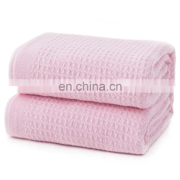 Nice Quality Breathable Pink Summer King Queen Waffle Cotton Blankets photo-7