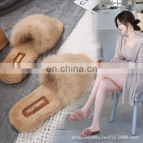 Outdoor Soft Non-slip Fur Slides Sheepskin Furry Wholesale Fashion Comfortable Indoor Winter Slippers For Women Shoes photo-4