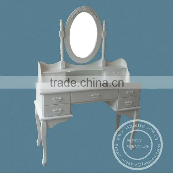 White Color Wooden Dressing Table With Mirror / Wooden Bedroom Furniture photo-2