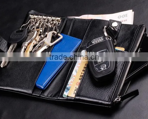 Top Oil Wax Cowhide Leather Car Key Case Key Holder for Men Multi-functional Wallet With Wristlet photo-3