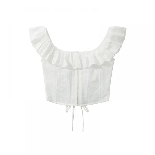 Female French-style Hot Girl Girlie Girl With Sweet and Fresh Style, Strapless, Form-fitting, Lace-edged, Frilled Blouse