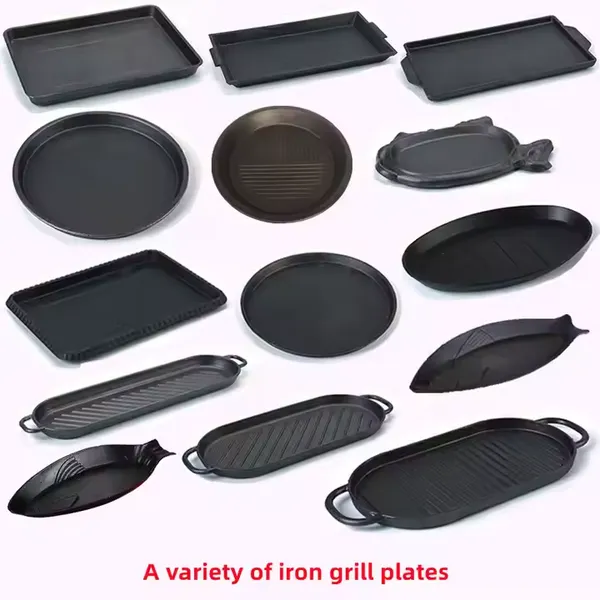 Wholesale Cookware Sets Round Sizzling Plate Fajita Teppanyaki Pan 24cm Black Cast Iron Steak Plate With Wooden Base photo-4