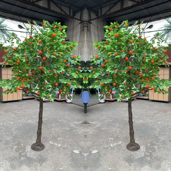 Fiberglass Trunk Orange Bonsai - Windproof & Fade Proof for Coastal Landscaping, Theme Park, Shopping Mall