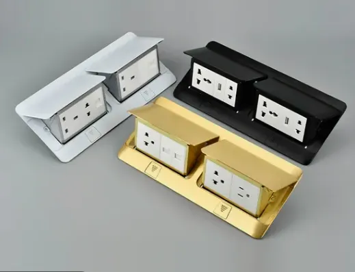 Double Row Flip up Power Electrical Floor Outlet Box Socket Combination photo-3