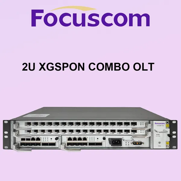 2U XGSPON Combo OLT Шасси с 32 портами, двумя главными управляющими платами и модульным источником питания с избыточностью AC+DC. XGPON OLT Focuscom FC6200-X2