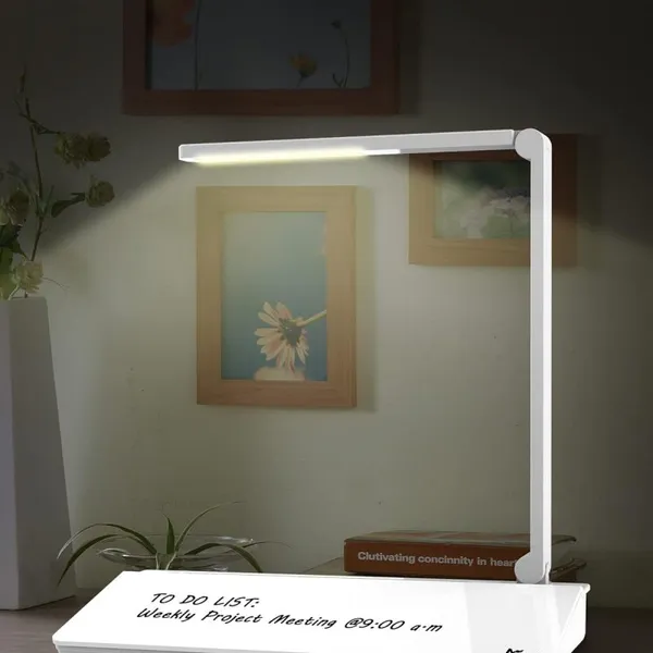 Desktop Writable Glass Whiteboard Organizer Storage Box With Table Lamp, Calculator and Wireless Charger photo-2