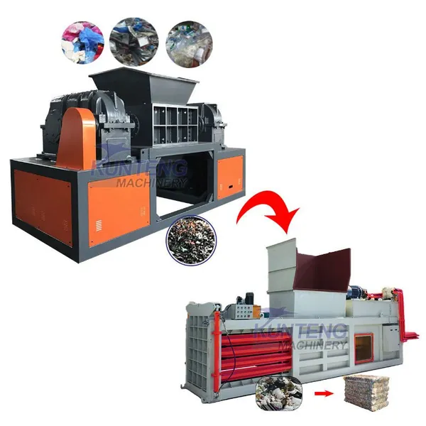 Waste Shredder and Baler Household Waste Plastic Metal Textile Cloth Shredding and Baling Line EPC