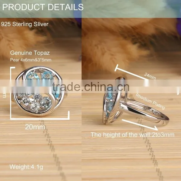 New Design Wholesale High Quality Hand Set Topaz 925 Ring 925 Sterling Silver Round Shape Designer Ring Women Wedding ri