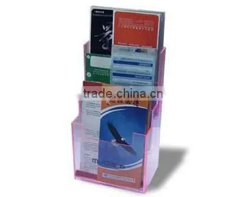 Wall-mounted acrylic magazine rack, plexiglass brochure display stand, lucite catalogue shelf