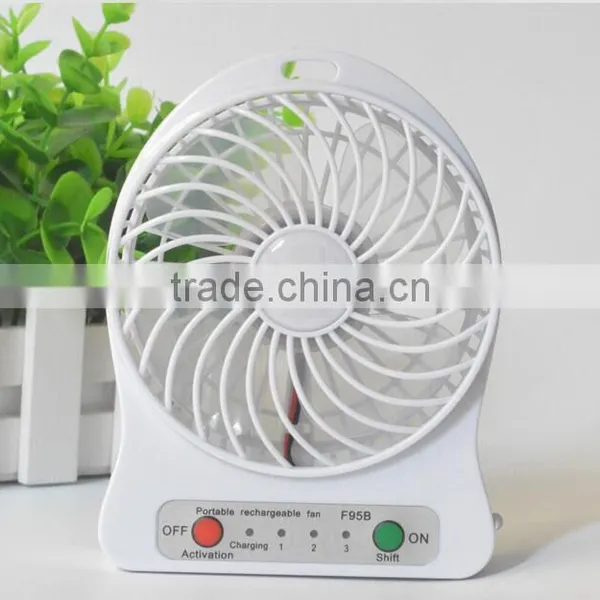 4-inch 3 Speeds Portable Rechargeable Desktop Fan Battery/ USB Powered Laptop Cool Cooler Fan With Battery and USB Charge Cable photo-3