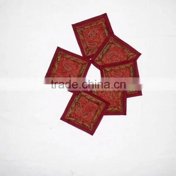 Indian Silk Table Runner With 6 Place Mats & 6 Coaster in Maroon Color Size 16*62 photo-3