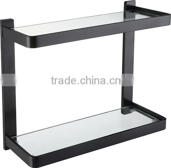 All black modern bathroom designs double glass wall mount shelf square towel tack bathroom accessories