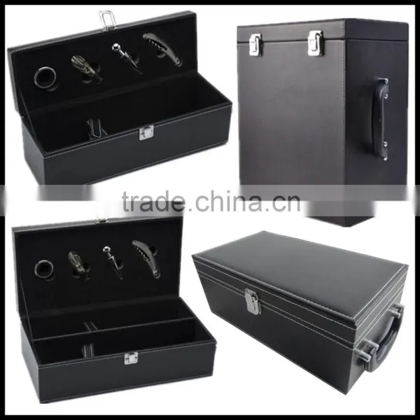 1 Bottle,2 Bottle,6 Bottle Stock Pu Leather Cover Wood Wine Case Wholesale photo-2