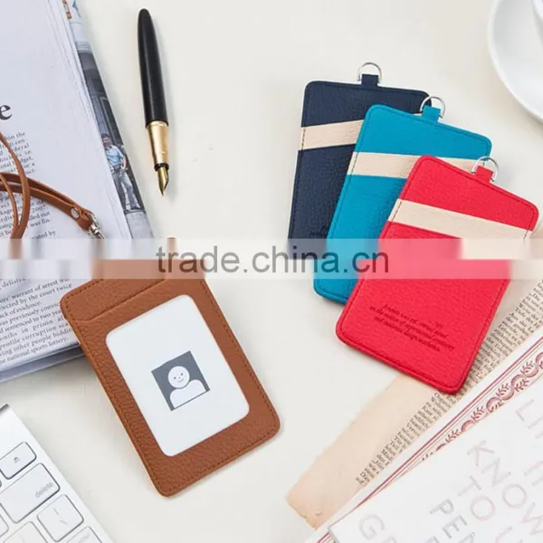 Neck Strap Lanyard ID Window Card Case Badge Leather Card Holder photo-2